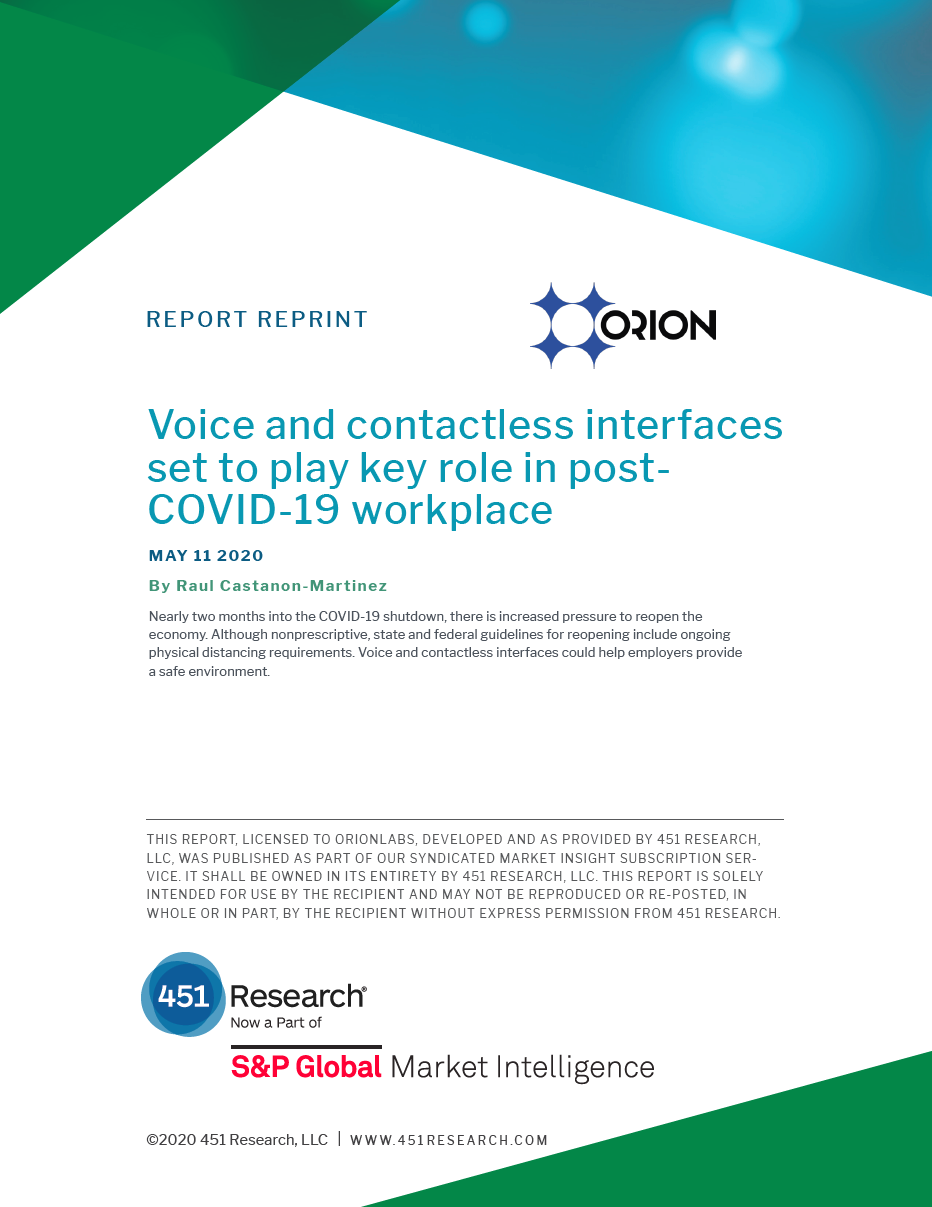 451 Research - Voice and contactless interfaces - Orion Labs - Report reprint